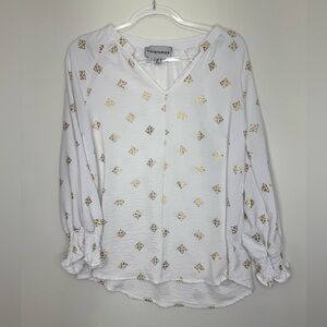 Alex & Parker Women's V-Neck Blouse With Gold Metallic, Size M